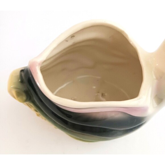 VTG  Mid Century Swan Planter Ceramic Made in USA Green/Pink/Blk  Paint Wash - Picture 9 of 12